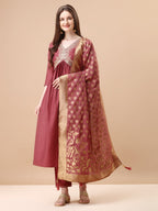 Alia Cut Sequined Embroidered Premium Kurta Set With Banarasi Silk Dupatta, Multicolor - Hiral Fashion