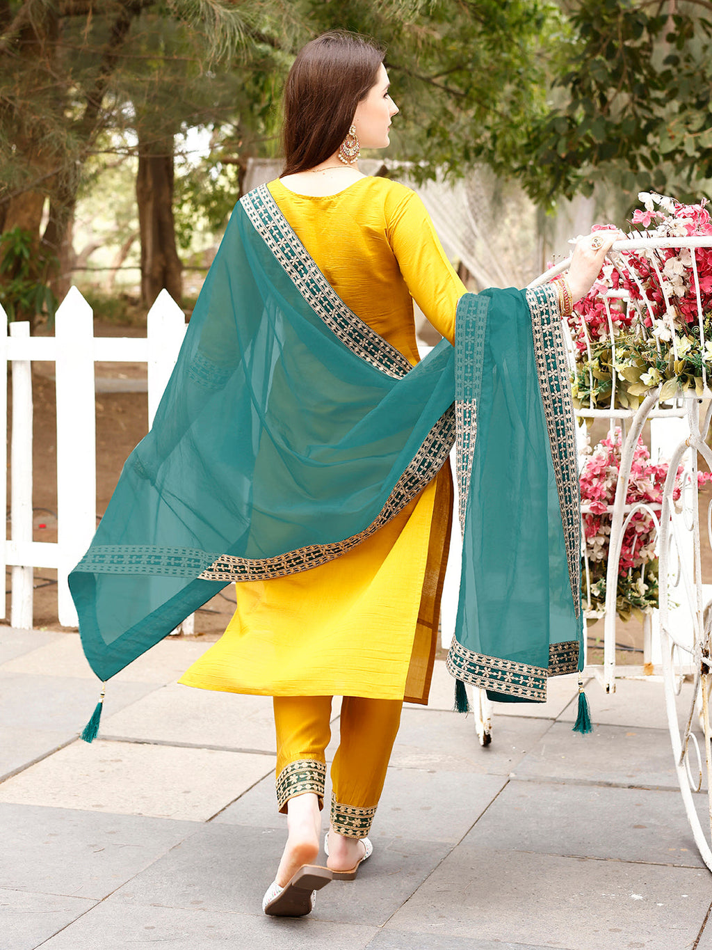 Embroidered Kurta With Pant & Border Premium Embroidered Dupatta, Multicolor - Hiral Fashion - Distacart