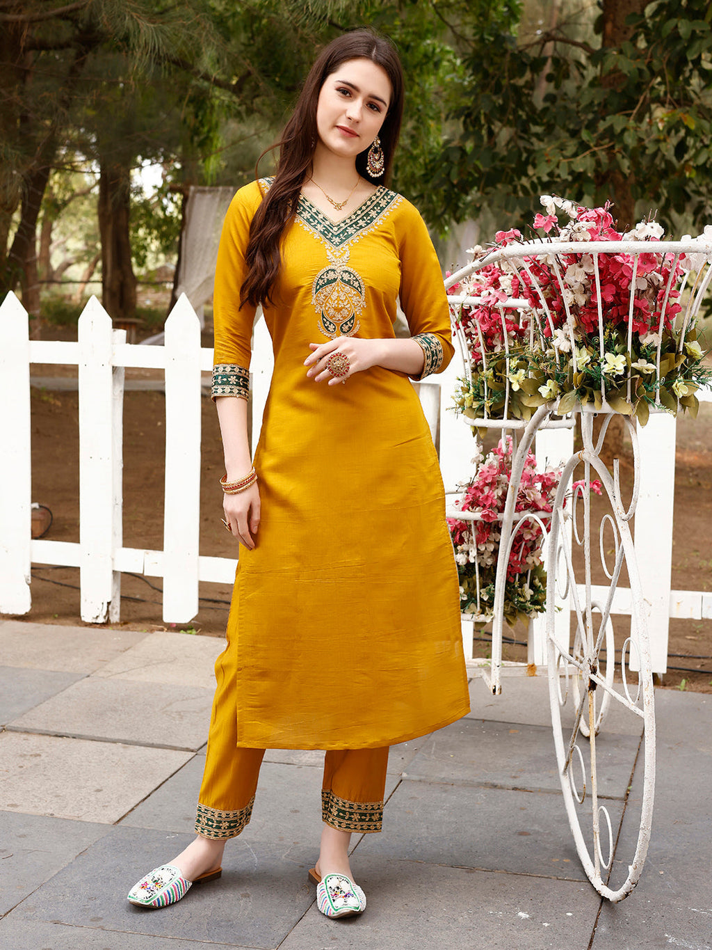 Embroidered Kurta With Pant & Border Premium Embroidered Dupatta, Multicolor - Hiral Fashion - Distacart