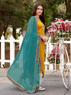 Embroidered Kurta With Pant & Border Premium Embroidered Dupatta, Multicolor - Hiral Fashion - Distacart