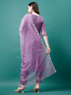 Embroidered Kurta With Pant & Premium Embroidered Organza Dupatta, Multicolor - Hiral Fashion
