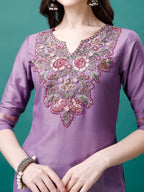 Embroidered Kurta With Pant & Premium Embroidered Organza Dupatta, Multicolor - Hiral Fashion