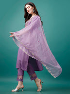 Embroidered Kurta With Pant & Premium Embroidered Organza Dupatta, Multicolor - Hiral Fashion