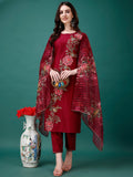 Hand Embroidered Kurta With Pant & Printed Premium Organza Dupatta Luxury, Multicolor - Hiral Fashion - Distacart