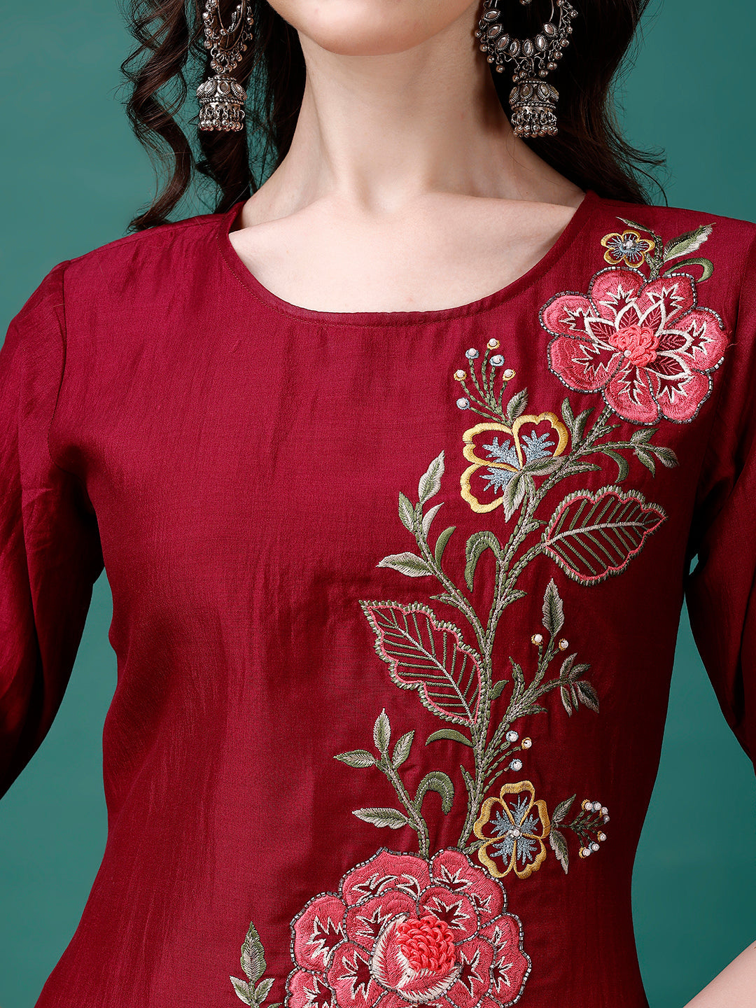 Hand Embroidered Kurta With Pant & Printed Premium Organza Dupatta Luxury, Multicolor - Hiral Fashion - Distacart