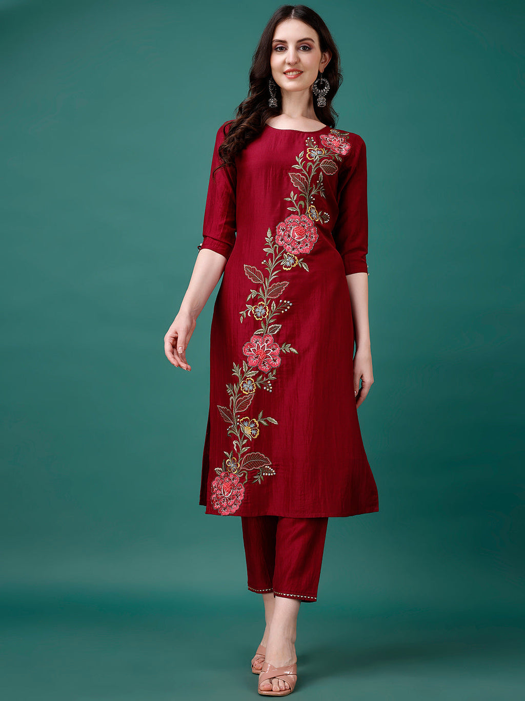 Hand Embroidered Kurta With Pant & Printed Premium Organza Dupatta Luxury, Multicolor - Hiral Fashion - Distacart