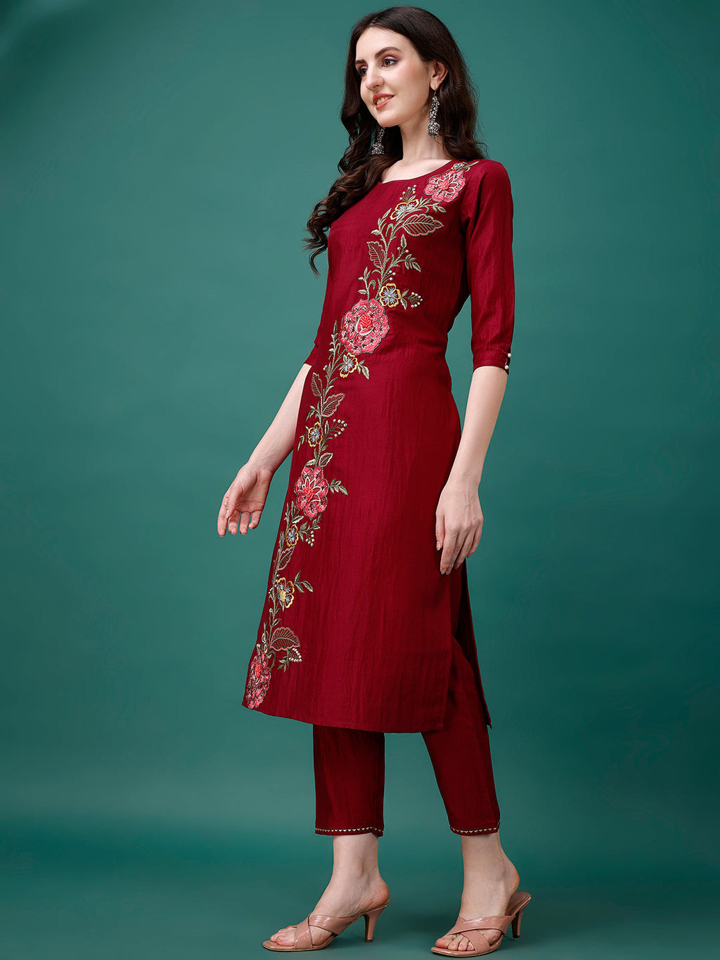 Hand Embroidered Kurta With Pant & Printed Premium Organza Dupatta Luxury, Multicolor - Hiral Fashion - Distacart