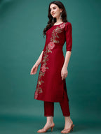 Hand Embroidered Kurta With Pant & Printed Premium Organza Dupatta Luxury, Multicolor - Hiral Fashion - Distacart