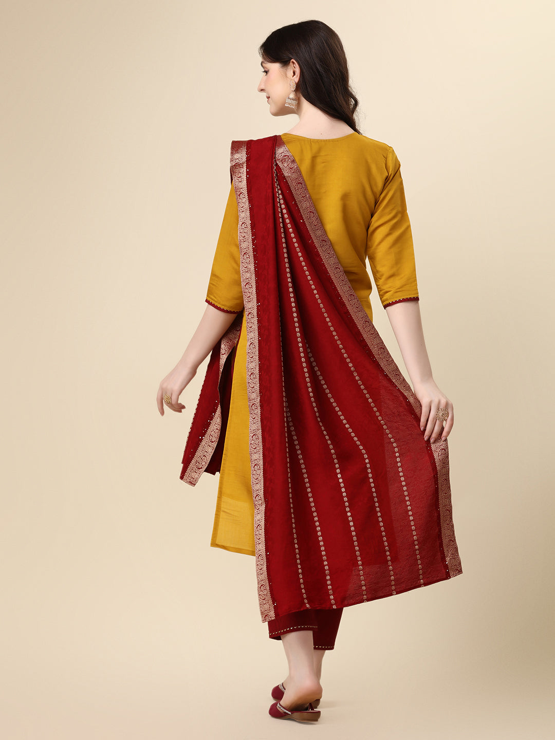 Hand Embroidered Kurta With Pant & Dupatta Set, Multicolor - Hiral Fashion
