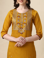 Hand Embroidered Kurta With Pant & Dupatta Set, Multicolor - Hiral Fashion