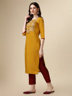 Hand Embroidered Kurta With Pant & Dupatta Set, Multicolor - Hiral Fashion
