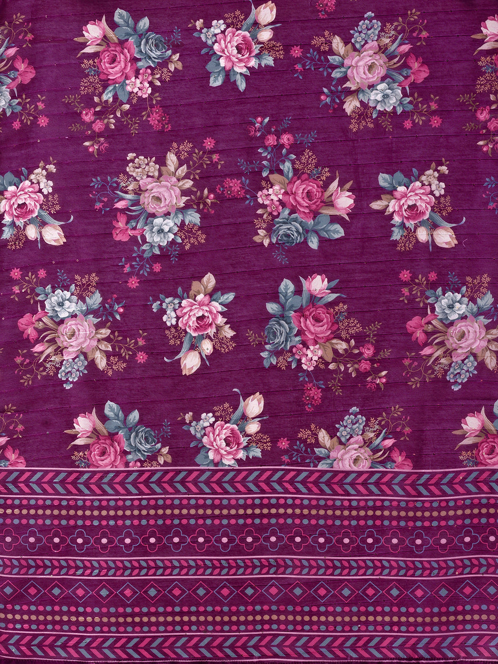 Purple Hand Embroidered Kurta With Pant & Printed Dupatta Set, Multicolor - Hiral Fashion