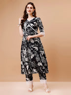 Leaf Printed & Lace Detailed Kurta & Pant Set, Multicolor - Hiral Fashion