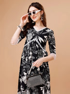 Leaf Printed & Lace Detailed Kurta & Pant Set, Multicolor - Hiral Fashion