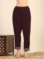 Hand & Foil Printed Velvet Kurta With Pant & Dupatta, Wine - Hiral Fashion - Distacart
