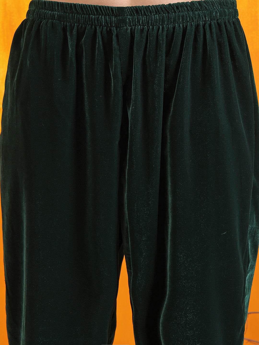 Hand Embroidered & Foil Printed Velvet Kurta With Pant & Dupatta, Bottle-Green - Hiral Fashion