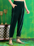 Thread & Sequined Embroidered Velvet Kurta With Pant & Embroidered Dupatta, Bottle-Green - Hiral Fashion - Distacart