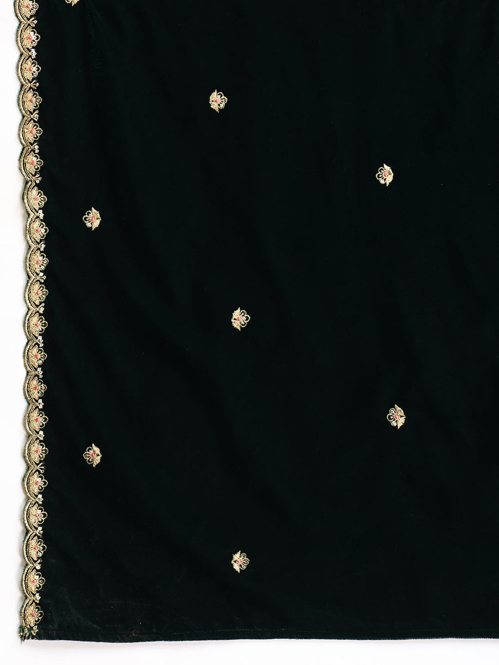 Velvet Embroidered Kurta With Pant & Embroidered Velvet Dupatta, Bottle-Green - Hiral Fashion - Distacart