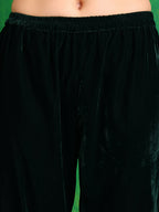 Velvet Embroidered Kurta With Pant & Embroidered Velvet Dupatta, Bottle-Green - Hiral Fashion - Distacart