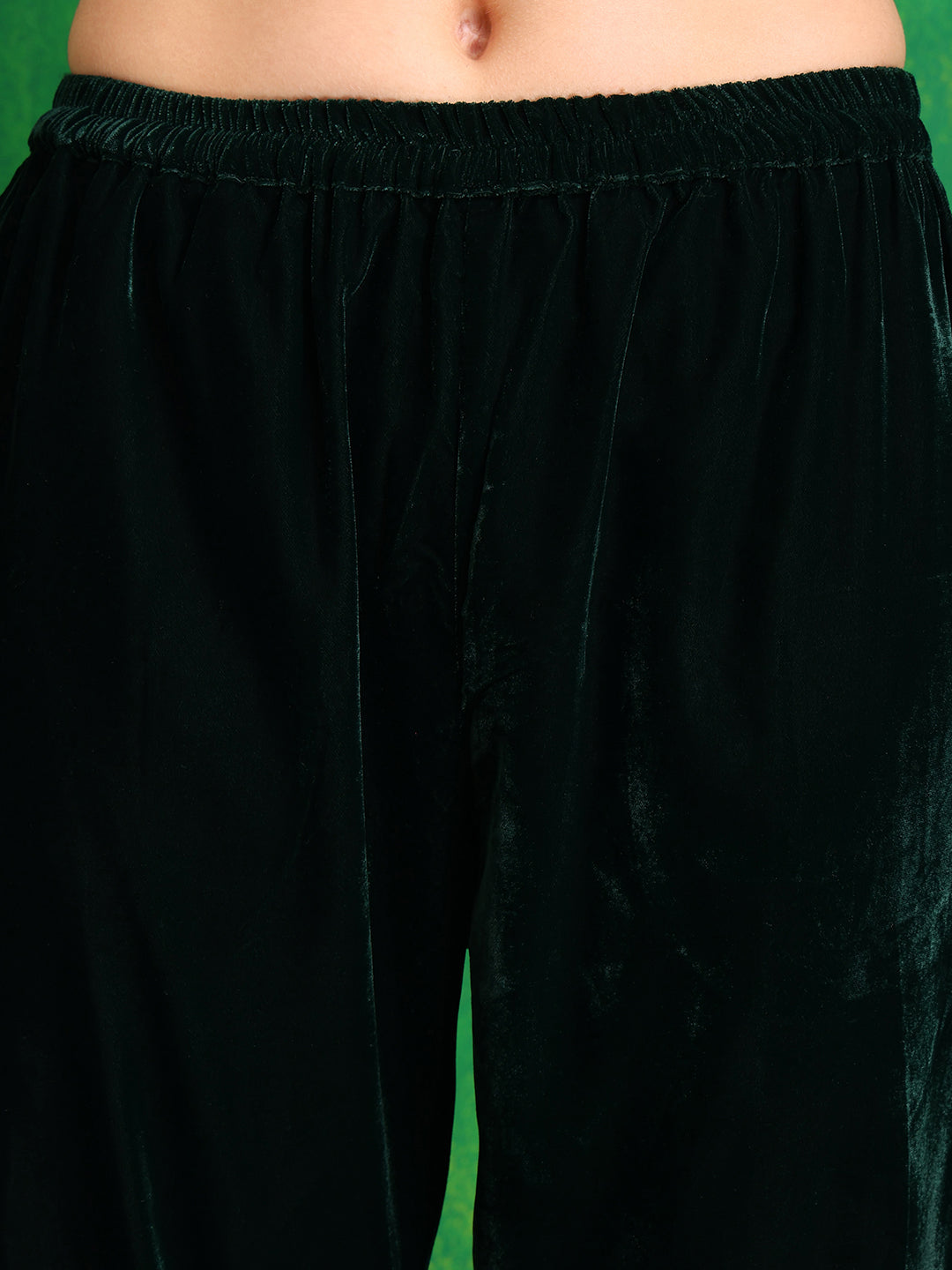 Velvet Embroidered Kurta With Pant & Embroidered Velvet Dupatta, Bottle-Green - Hiral Fashion - Distacart