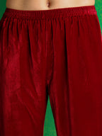 Velvet Embroidered Kurta With Pant & Embroidered Velvet Dupatta, Maroon - Hiral Fashion - Distacart