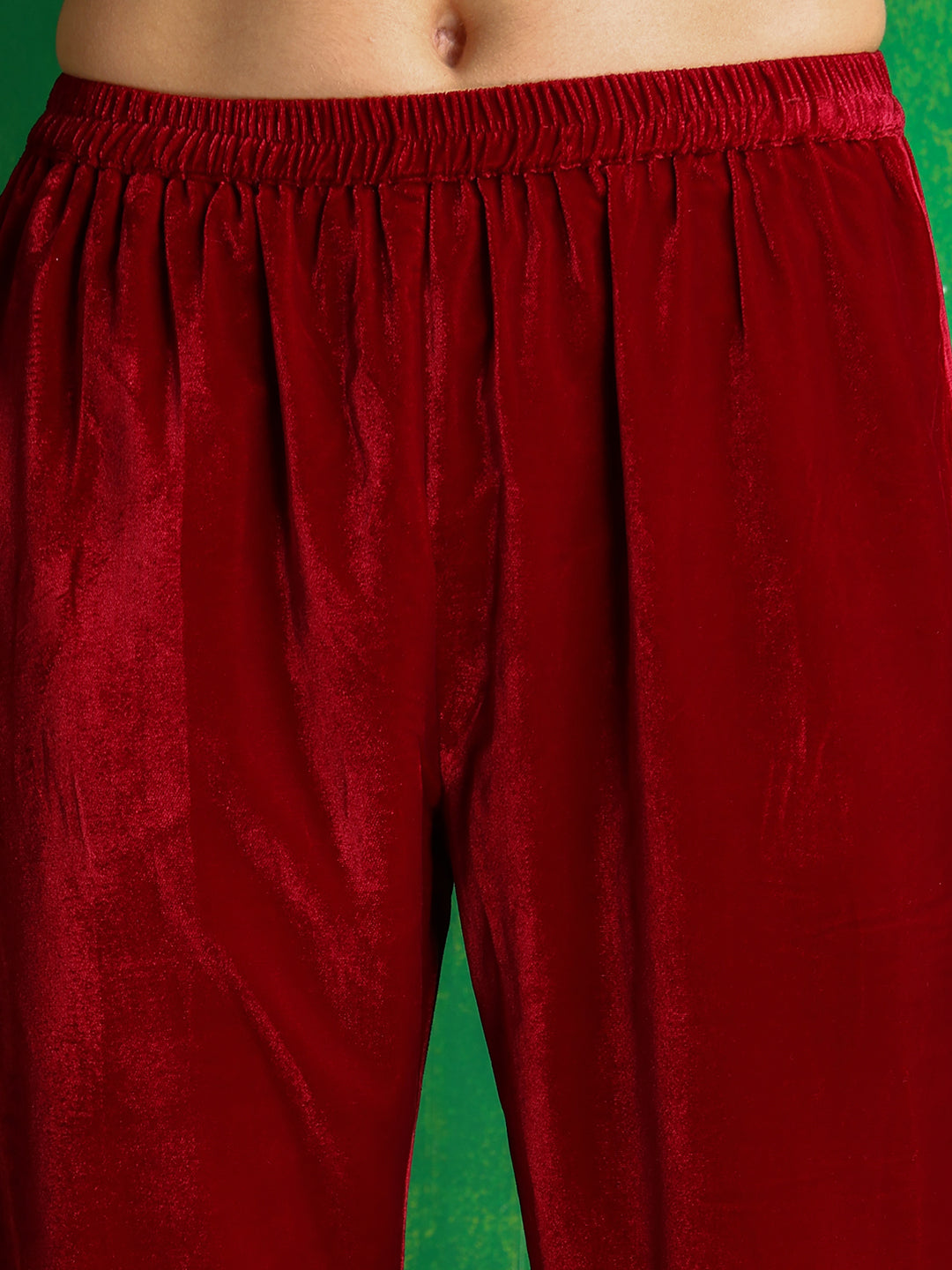 Velvet Embroidered Kurta With Pant & Embroidered Velvet Dupatta, Maroon - Hiral Fashion - Distacart