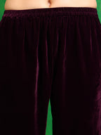 Velvet Embroidered Kurta With Pant & Embroidered Velvet Dupatta, Wine - Hiral Fashion - Distacart