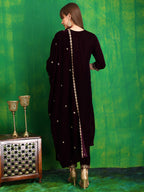Velvet Embroidered Kurta With Pant & Embroidered Velvet Dupatta, Wine - Hiral Fashion - Distacart