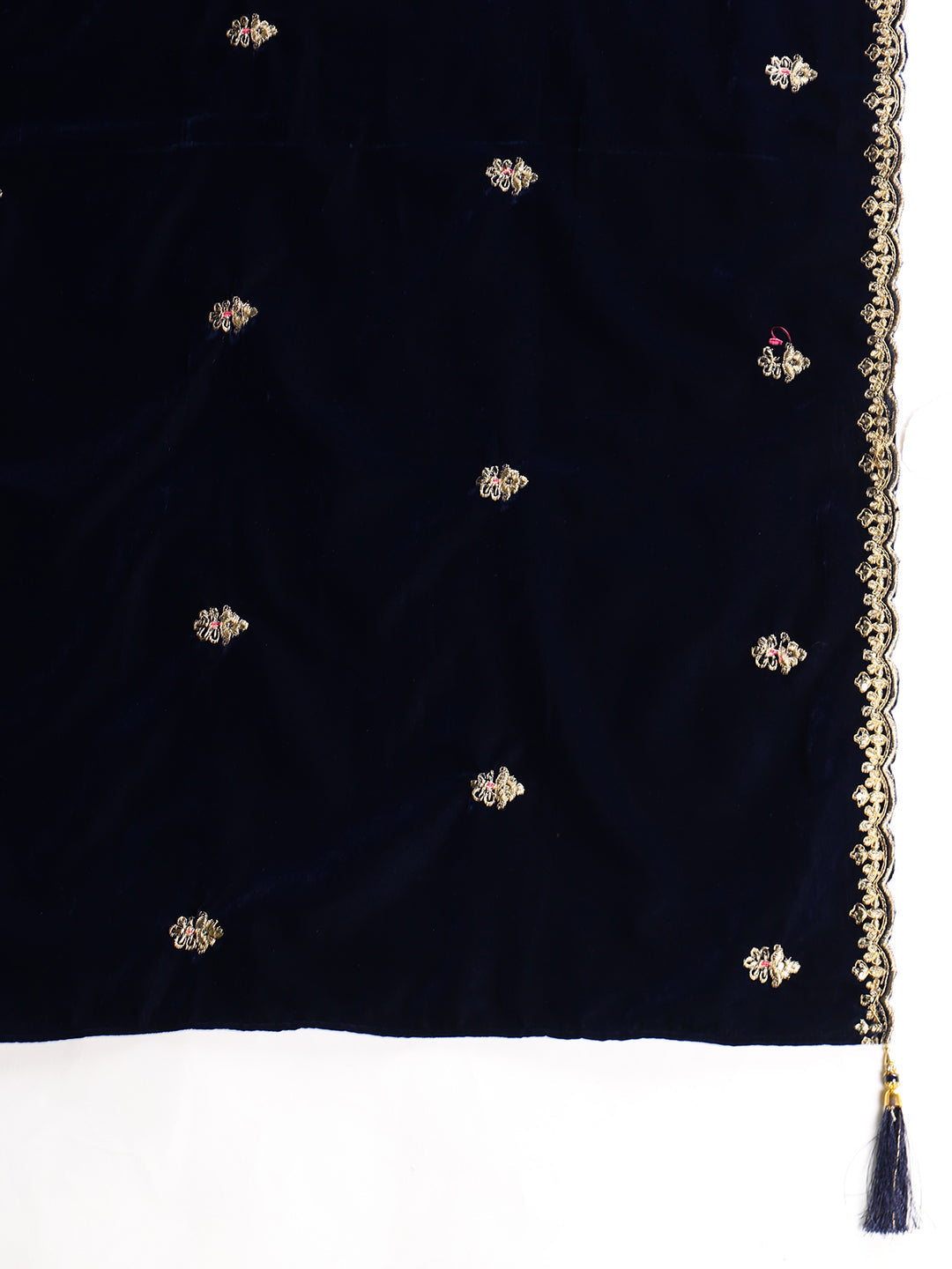 Velvet Embroidered Kurta With Pant & Embroidered Velvet Dupatta, Navy Blue - Hiral Fashion - Distacart