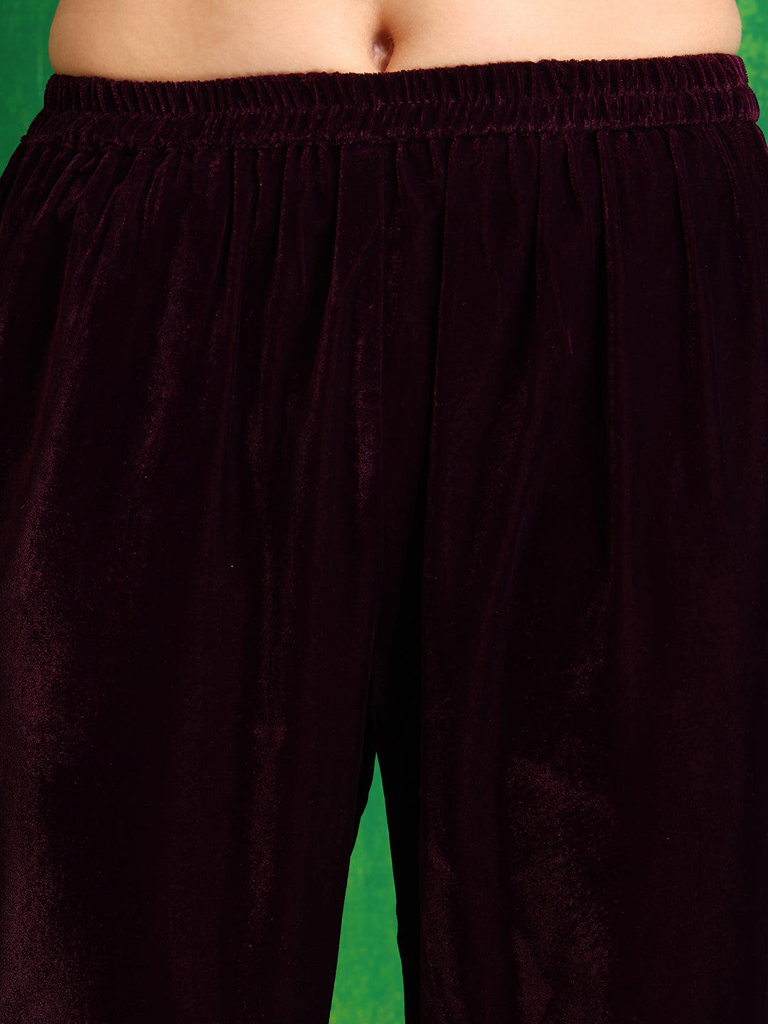 Velvet Embroidered Kurta With Pant & Embroidered Velvet Dupatta, Wine - Hiral Fashion - Distacart