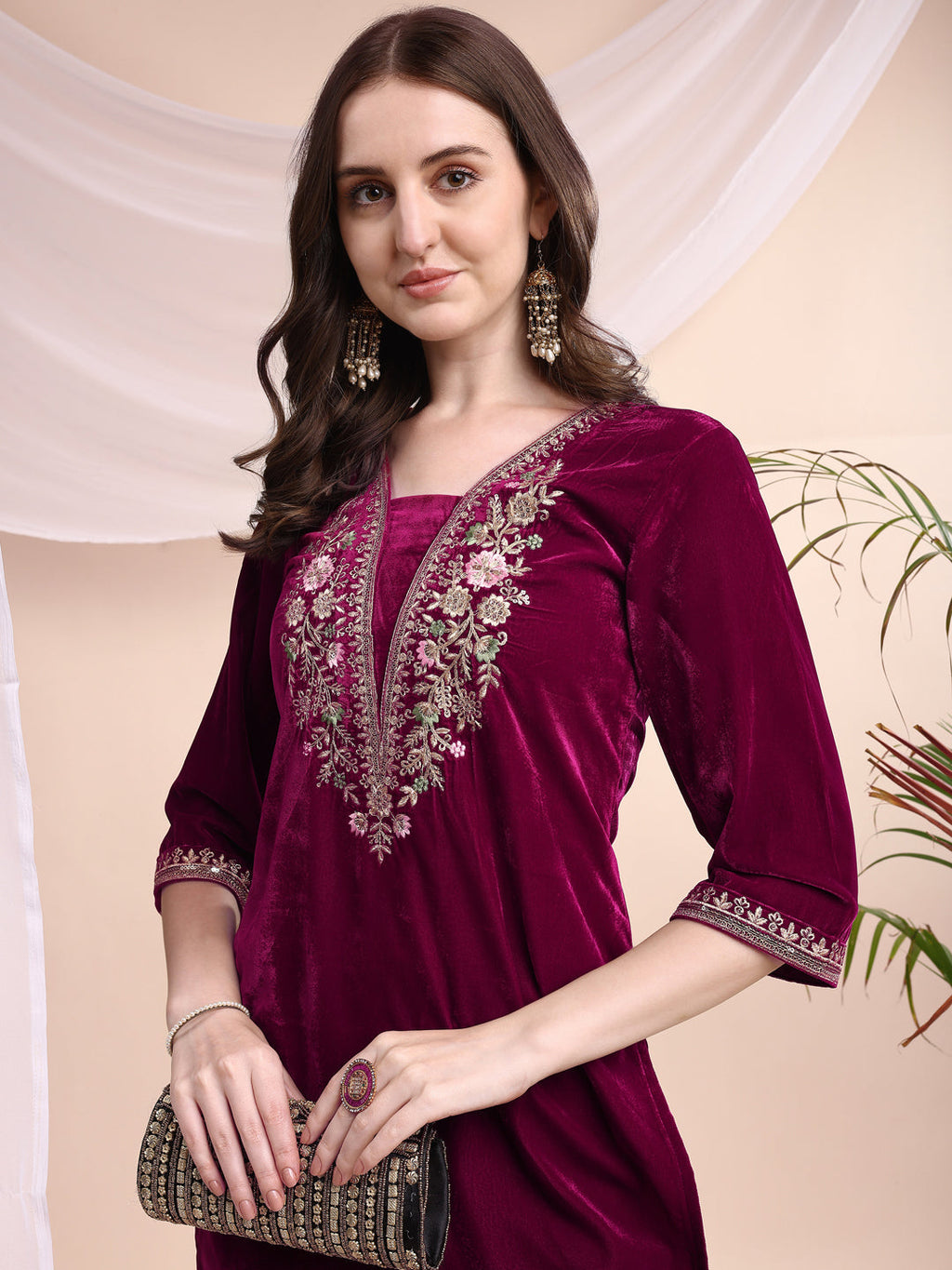 Embroidered Velvet Co-Ords, Pink - Hiral Fashion - Distacart
