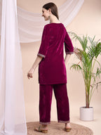 Embroidered Velvet Co-Ords, Pink - Hiral Fashion - Distacart