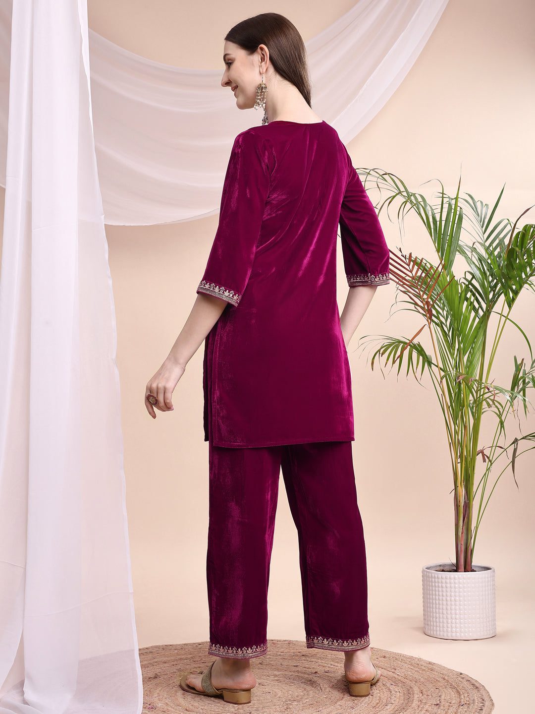 Embroidered Velvet Co-Ords, Pink - Hiral Fashion - Distacart
