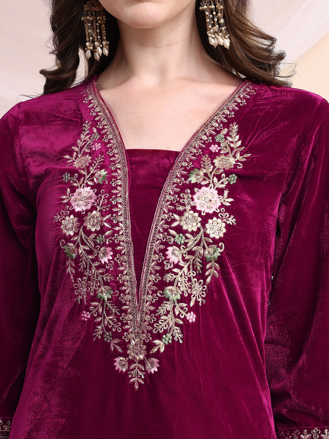 Embroidered Velvet Co-Ords, Pink - Hiral Fashion - Distacart