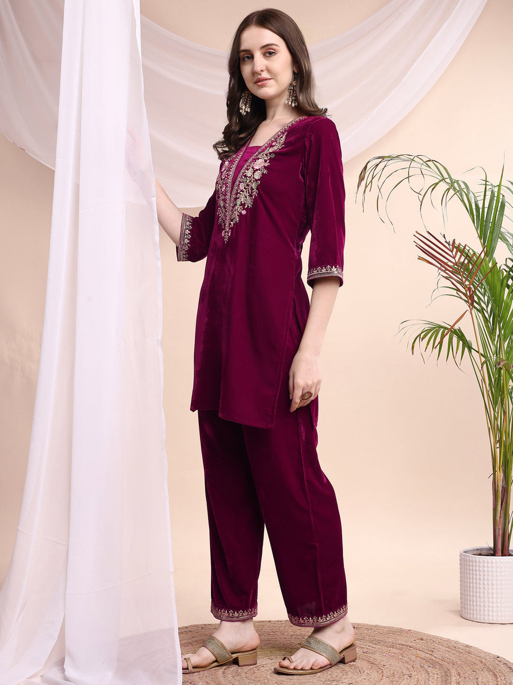 Embroidered Velvet Co-Ords, Pink - Hiral Fashion - Distacart