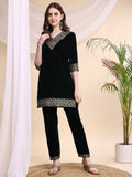 Embroidered Velvet Co-Ords, Bottle-Green - Hiral Fashion - Distacart