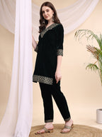 Embroidered Velvet Co-Ords, Bottle-Green - Hiral Fashion - Distacart