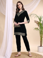 Embroidered Velvet Co-Ords, Bottle-Green - Hiral Fashion - Distacart