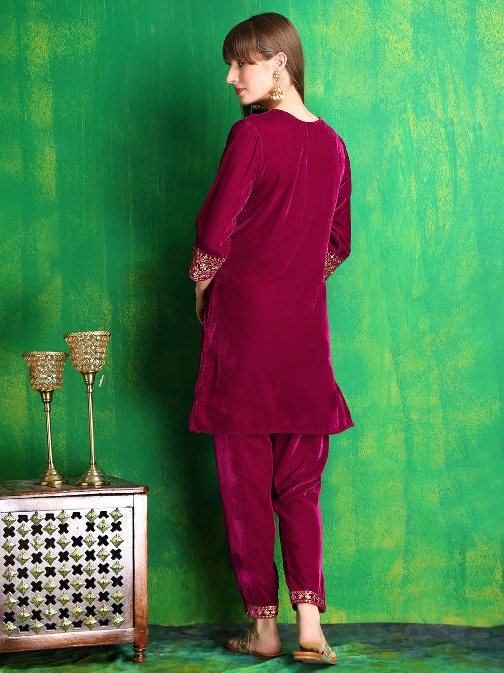 Embroidered Velvet Co-Ords, Pink - Hiral Fashion - Distacart
