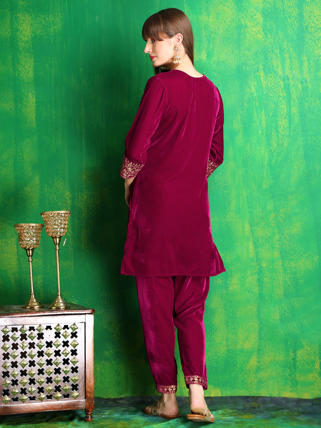 Embroidered Velvet Co-Ords, Pink - Hiral Fashion - Distacart