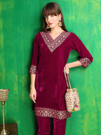 Embroidered Velvet Co-Ords, Pink - Hiral Fashion - Distacart