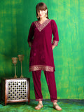 Embroidered Velvet Co-Ords, Pink - Hiral Fashion - Distacart