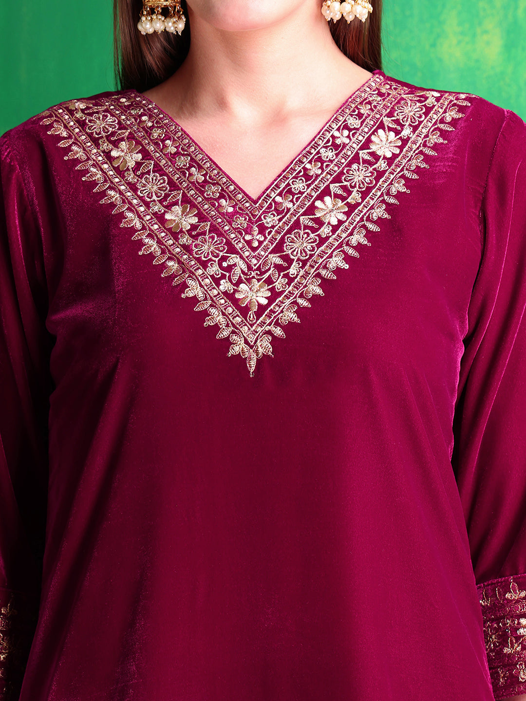 Embroidered Velvet Co-Ords, Pink - Hiral Fashion - Distacart