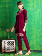 Embroidered Velvet Co-Ords, Pink - Hiral Fashion - Distacart