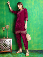Embroidered Velvet Co-Ords, Pink - Hiral Fashion - Distacart