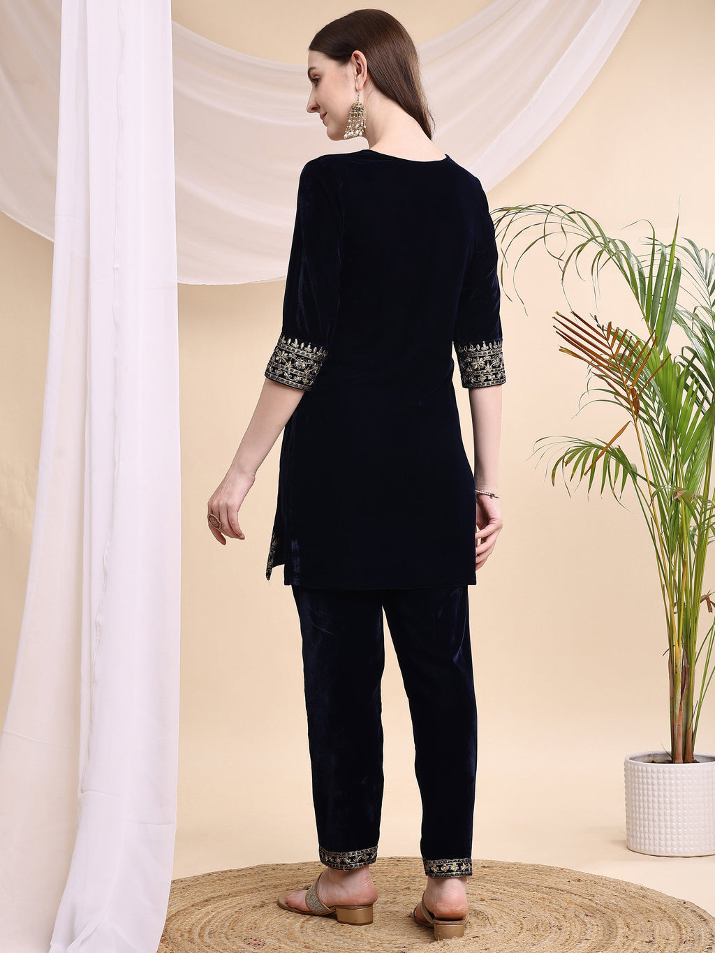Embroidered Velvet Co-Ords, Navy Blue - Hiral Fashion - Distacart