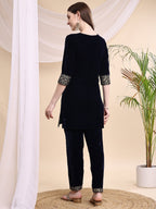 Embroidered Velvet Co-Ords, Navy Blue - Hiral Fashion - Distacart