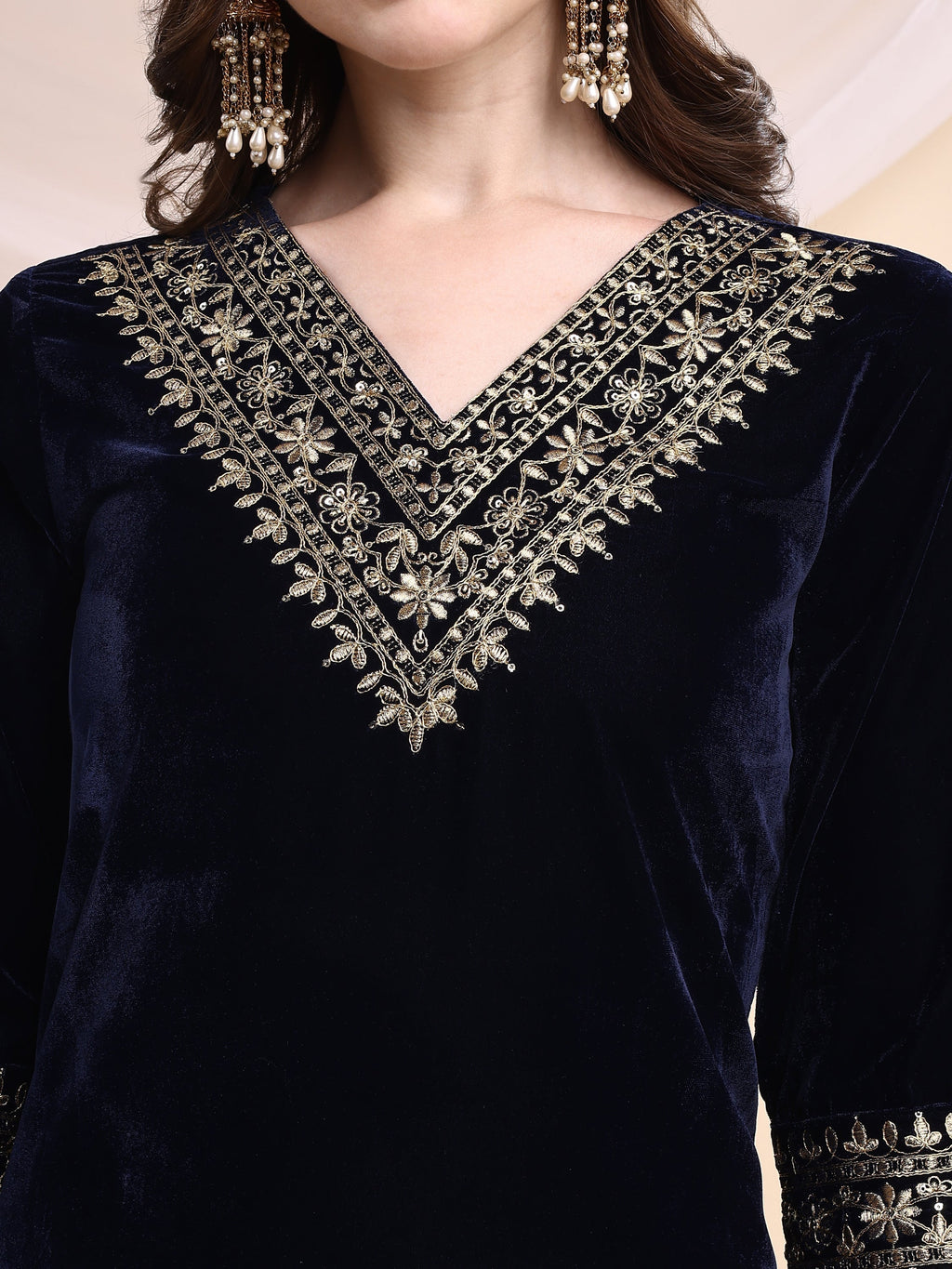 Embroidered Velvet Co-Ords, Navy Blue - Hiral Fashion - Distacart
