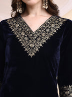 Embroidered Velvet Co-Ords, Navy Blue - Hiral Fashion - Distacart