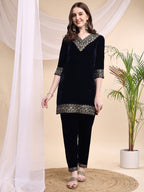 Embroidered Velvet Co-Ords, Navy Blue - Hiral Fashion - Distacart